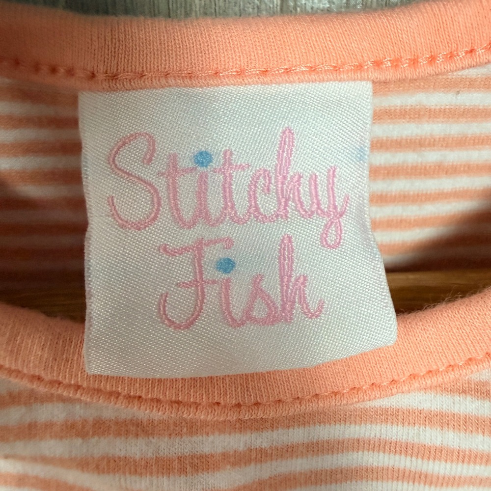 Stitchy Fish Romper Girls 12M Peach Stripe Turkey Thanksgiving Fall Ruffle - Picture 3 of 6